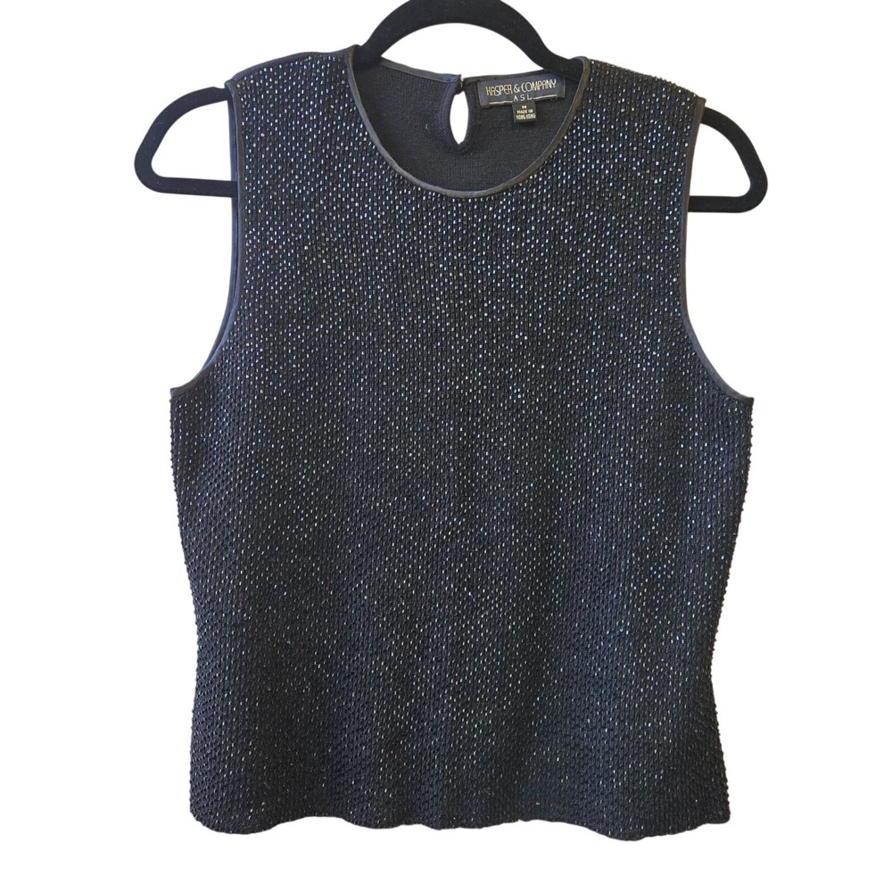 Vintage Knit Beaded Shell Cami‎ BlouseTank Top Black Witchy Goth Whimsigoth